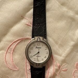 Women's Black Leather Strap Quartz Watch